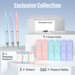 Four_Candies_Pastel_Mechanical_Pencil_Set_-_3PCS_0.7mm_Mechanical_Pencils_with_360PCS_HB_Lead_Refills,_3PCS_Erasers_and_9PCS_Eraser_Refills,_Cute_Pencils_for_School_Drawing_&_Writing