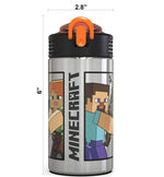 Zak_Designs_Minecraft_-_Stainless_Steel_Water_Bottle_with_One_Hand_Operation_Action_Lid_and_Built-in_Carrying_Loop,_with_Straw_Spout_is_Perfect_for_Kids_(15.5_oz,_18/8,_BPA-Free)_Drinkware_Cup_Tumbler_Portable_Bottled_Washable_Reusable_Mug_Flasks