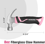 WORKPRO_8_oz_Claw_Hammer_with_Fiberglass_Handle,_All_Purpose_Hammer_with_Forged_Hardened_Steel_Head,_Pink_Ribbon