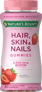 Nature's_Bounty_Optimal_Solutions_Hair,_Skin_&_Nails_Vitamin_Gummies_with_Biotin,_2500_mcg,_Strawberry,_80_Count,_40_Total_Servings