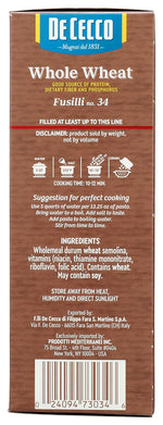 De_Cecco_Pasta_Fusilli_Whole_Wheat_Pasta,_13.25_oz