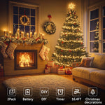 2_Pack_Timer_Fairy_Lights_Battery_Operated,_16.4FT_50_LED_Dark_Green_Wire_Micro_Starry_Twinkle_Light_with_Auto_Waterproof,_Christmas_String_Lights_for_Indoor_Outdoor_Yard_Decor_(Warm_White)