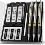 Metal_Mechanical_Pencil_Set_-_3PCS_0.7mm_Art_Mechanical_Pencils_&_360PCS_HB_Lead_Refills_&_3PCS_Erasers_&_9PCS_Eraser_Refills,_Drawing_Mechanical_Pencils_for_Writing,_Sketching-With_Case