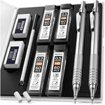Nicpro_2_PCS_Mechanical_Pencil_0.5mm_&_0.7_mm_with_Case,_MP1000_Metal_Artist_Pencil_Set_with_4_Tubes_HB_Lead_Refills,_2_Erasers,_9_Eraser_Refills_For_Art_Writing_Drafting,_Drawing,_Sketch
