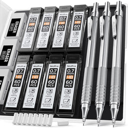 Mechanical_Pencil_Set_with_Case,_3PCS_MP1000_0.7mm_Artist_Lead_Pencil_With_8_Tube_HB_Refills,_3_Erasers,_9_Eraser_Refill_For_Architect_Art_Drafting_Drawing_Engineering,_Sketching