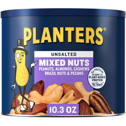 PLANTERS_Mixed_Nuts_Unsalted,_Party_Snacks,_Plant-Based_Protein,_10.3_oz_Canister