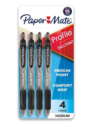 Paper_Mate_Profile_Ballpoint_Pen,_Retractable,_Medium_1_Mm,_Black_Ink,_Translucent_Barrel,_4/pack