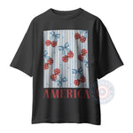Patriotic Cherry America T-Shirt Hoodie Sweatshirt Celebrate Independence Day with This 4th of July Striped Cherry Bow Design - Tee Beats