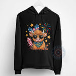 Adorable Highland Cow T-Shirt Sweatshirt Hoodie USA Flag Theme for Independence Day Celebrations