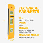 9_Inch_Torpedo_Level,_Magnetic_Box_Level_with_45°/90°/180°_Bubbles,_Shock_Resistant_Bubble_Level_Tool_for_Measuring