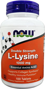 NOW_Foods_Supplements,_(L-Lysine_Hydrochloride)_1,000_mg,_Double_Strength,_Amino_Acid,_100_Tablets
