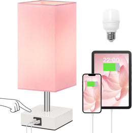 Ambimall_Touch_Control_Table_Lamp_with_2_USB_Charging_Ports,_3_Way_Touch_Lamps_Beside_Desk,_Nightstand_Lamp_for_Bedrooms_Living_Room,_Pink_Shade_with_White_Base,_LED_Bulb_Included(Pink)