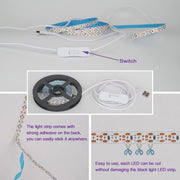 6.6FT/2M_LED_Black_Light_Strip_-_120_Units_LED_UV_Wick_395-400nm,_USB_DC_5V_Flexible_Blacklight_Fixtures,_10W_Blacklight_Strip_for_Indoor_Decor,_Glow_Poster,_Bedroom,_Playroom,_Halloween,_Dark_Party