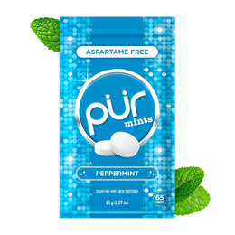 PUR_Mints_|_Aspartame_Free_Breath_Mints_|_Made_with_Xylitol_|_Sugar_Free,_Vegan,_Gluten_Free_|_Natural_Peppermint_Flavor_|_65_Pieces_in_Re-Sealable_pouch_(Pack_of_1)