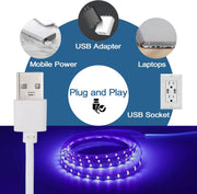 6.6FT/2M_LED_Black_Light_Strip_-_120_Units_LED_UV_Wick_395-400nm,_USB_DC_5V_Flexible_Blacklight_Fixtures,_10W_Blacklight_Strip_for_Indoor_Decor,_Glow_Poster,_Bedroom,_Playroom,_Halloween,_Dark_Party