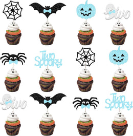 Halloween_Two_Spooky_Cupcake_Toppers_Birthday_Decorations_for_2_Year_Old_Boy,_36Pcs_Ghost_Dessert_Table_Blue_Black_Cupcake_Toppers_Decors_Birthday_Celebration_Party_Favor_Supplies