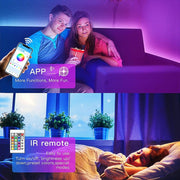 60ft/100ft/120ft_Bluetooth_LED_Strip_Lights,SMD_5050_Music_Sync_LED_Lights_Strip,RGB_Color_Changing_LED_Lights_with_Remote,Smart_Phone_APP_Control,LED_Lights_for_Bedroom,Ceiling,Room_DIY