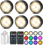 LED_Puck_Lights_with_Remote_Control,_Battery_Operated_Wireless_Closet_Light,_Under_Cabinet_Lighting_Stick_on_Tap_Push_Lights,_Color_Changing_Under_Counter_Light_for_Kitchen,_2_Pack/6_Pack_-_Black/White