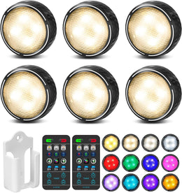 LED_Puck_Lights_with_Remote_Control,_Battery_Operated_Wireless_Closet_Light,_Under_Cabinet_Lighting_Stick_on_Tap_Push_Lights,_Color_Changing_Under_Counter_Light_for_Kitchen,_2_Pack/6_Pack_-_Black/White
