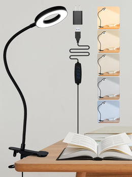 Clip_on_Lamp,5_Colors+10_Brightness_LED_Desk_Lamp_with_Clamp,550lm_Bright_Clip_on_Light_for_Bed_Headboard/Bedside_Table,360°Adjustable_Reading_Light_for_Bed,Desk_Lights_for_Home_Office_Study_[Adapter]