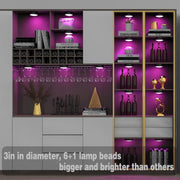 ILYXY_LED_Puck_Lights_with_Remote,_3_Pack/6_Pack_Under_Cabinet_Lighting,_Battery_Operated_Push_Light,_Dimmable_&_Color_Changing_Tap_Lights,_Stick-On,_Black/White