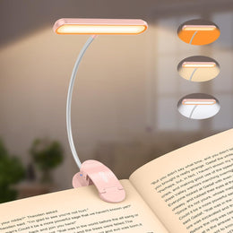 Gritin_Rechargeable_Book_Light_for_Reading_in_Bed_with_19_LED_&Memory_Function-Eye_Caring_3_Color_Temperatures,5_Brightness_Levels,80_Hrs_Runtime_Flexible_Goose_Neck_Clip_on_Light-Pink