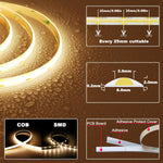 TOPAI_12V_COB_LED_Strip_Light_Warm_White/Natural_White/Cool_White/Blue/Green/Red_Waterproof_IP65_480LEDs/M_Super_Bright_4000Lm_CRI>90_16.4ft/5M_Dotless_High_Density_Cuttable_Flexible_for_Cabinet_Home_DIY_Lighting_Projects