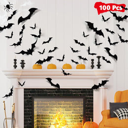 LUDILO_100pcs_Bats_Halloween_Decorations:_Halloween_Bats_Wall_Decor_Bat_Stickers_Decals_PVC_3D_Wall_Bat_Scary_Stickers_Halloweens_Party_Decorations_Indoor_Outdoor_DIY_Home_Window_Door_Decor
