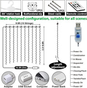 ZSJWL_300_LED_Curtain_Fairy_Lights_with_Remote,_8_Modes_9.8_×_9.8_Ft_Curtain_String_Light_USB_Plug_in,_Twinkle_Silver_Wire_Lights_for_Bedroom_Window_Chrismas_Wedding_Party,_Warm_White