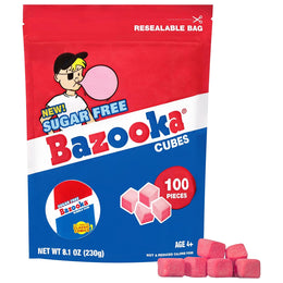 Bazooka_Bubble_Gum_Sugar-Free_Chewing_Gum_Cubes,_Bulk_in_Resealable_Bag,_100_Ct_in_Original_Pink_Flavor_w/_Bazooka_Joe_Comics,_Baseball_Party_Favors,_Nostalgic_90s_Candy