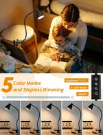 BOHON_Desk_Lamp_5_Color_Modes_10_Brightness_Dimmer_Reading_Light_10W_38_LED_Clamp_Lamp_with_Auto_Off_Timer_360°_Flexible_Neck_Clip_on_Light_for_Bed_Bedside,_AC_Adapter_Include