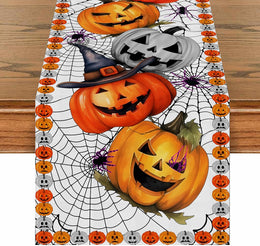Halloween_Decorations_Table_Runner,White_Halloween_Table_Cover_Jack-O-Lantern_Pumpkin_Spiderweb_13*72IN_Scary_Spooky_Tablecloth_Decor_For_Home_Dining_Room_Holiday_Kitchen_Indoor_Outdoor_Party_Supplies