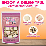 Freeze_Dried_Cheesecake_New_York_Style,_Caramel_Chocolate_Chip_and_Strawberry_Swirl_Crunchy_Treat_Resealable_Bag_4.1_oz_Cheese_Cake