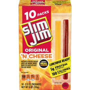 Slim_Jim_Beef_'N_Cheese_Smoked_Meat_Sticks,_Original_Flavor,_5g_Protein_Per_Serving,_Snack_Size,_0.9_oz._(10_Count)