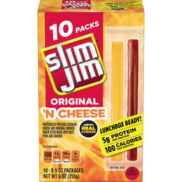 Slim_Jim_Beef_'N_Cheese_Smoked_Meat_Sticks,_Original_Flavor,_5g_Protein_Per_Serving,_Snack_Size,_0.9_oz._(10_Count)