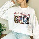 Leopard Stars Stripes All American Girl Hoodie Show Your Pride This 4th of July Choose TShirt Sweatshirt or Hoodie with Fun Mixed Print Letters