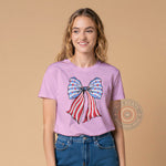 4th of July American Flag Bow T-Shirt – Cute USA Patriotic Sweatshirt & Hoodie, Independence Day