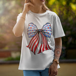 4th of July American Flag Bow T-Shirt – Cute USA Patriotic Sweatshirt & Hoodie, Independence Day