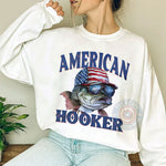 American Hooker Fish T-Shirt Hoodie Sweatshirt Show Your Pride This 4th of July with a Cool Patriotic Bass Graphic for Tee Sweat and Hood