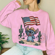 Cute Alien Cowboy with USA Flag Hoodie T-Shirt Patriotic Desert Adventure Sweatshirt Independence Day