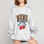 Mother's Day Blue Bow Mama Leopard Cherries Shirt/Sweatshirt/Hoodie – 'MAMA' Print with Bow and Cherry Graphic, Stylish Gift for Moms