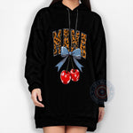 Mother's Day Blue Bow Mama Leopard Cherries Shirt/Sweatshirt/Hoodie – 'MAMA' Print with Bow and Cherry Graphic, Stylish Gift for Moms