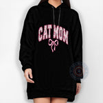 Mother's Day Cat Mom Coquette Pink Bows Soft Girl Era Hoodie/T-Shirt/Sweatshirt - Women's Crew Neck Casual Comfort Graphic Tee