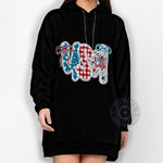 Independence Day Hoodie Patchwork July 4th T-Shirt Sweatshirt with Fun Plaid Polka Dot Floral Design