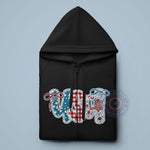 Independence Day Hoodie Patchwork July 4th T-Shirt Sweatshirt with Fun Plaid Polka Dot Floral Design