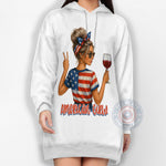 Fashionable American Girls Wine & USA Flag 4th of July Relaxed T-shirt, Sweatshirt, Hoodie
