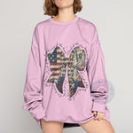 Independence Day Bow T-Shirt - Stars Stripes Leopard Graphic Hoodie Sweatshirt for Celebrating in Style