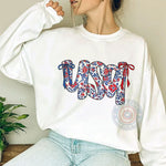 Retro America Floral Coquette USA 4th of July T-Shirt Sweatshirt Hoodie - Tee Beats