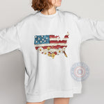 Floral American Flag Map T-shirt/Sweatshirt/Hoodie - Patriotic USA Flowers for 4th of July - a meaningful Independence Day gift