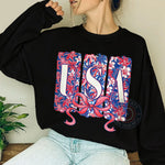 Floral USA Patriotic T-shirt/Coquette Bow Sweatshirt/Independence Day Hoodie